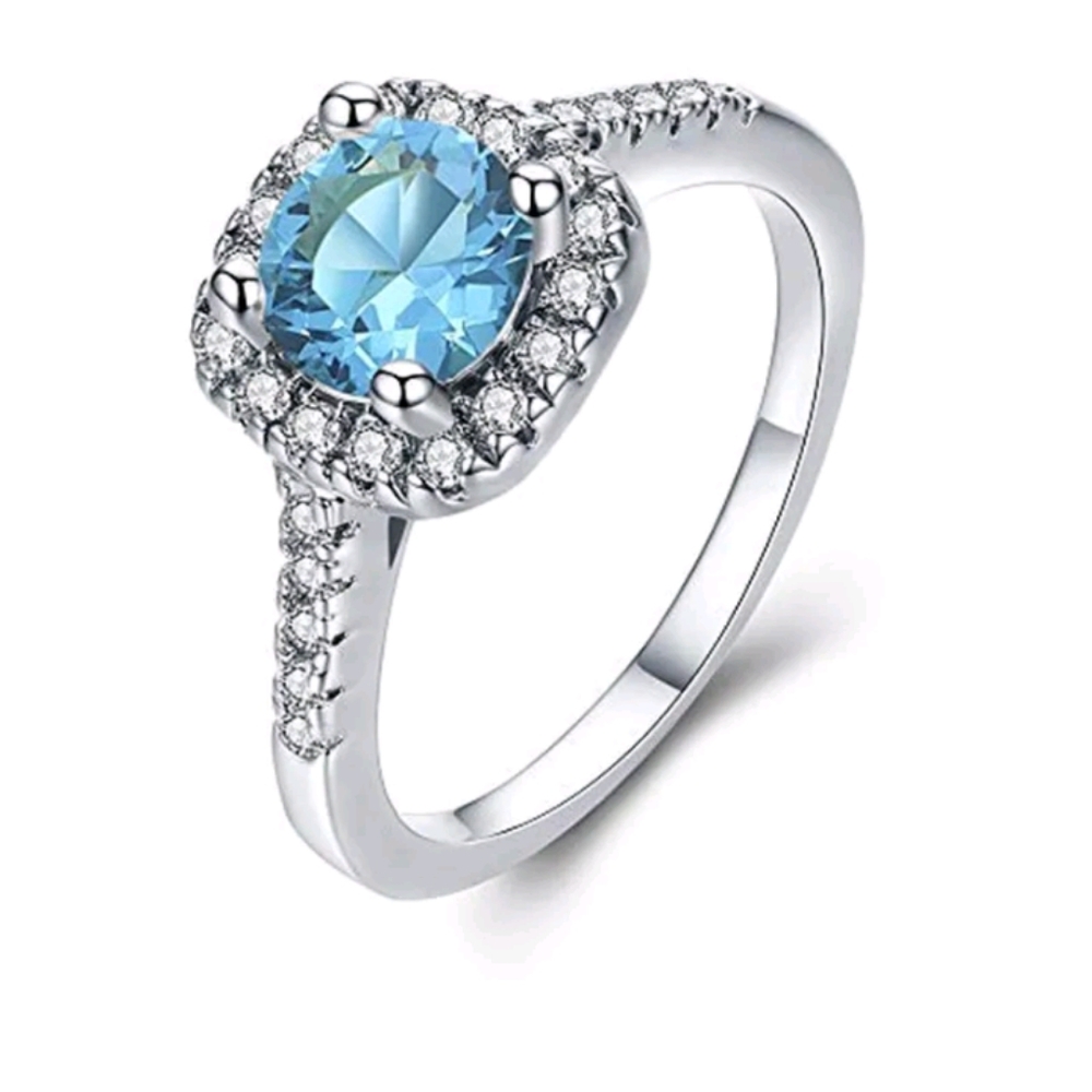 New light blue cz silver ring